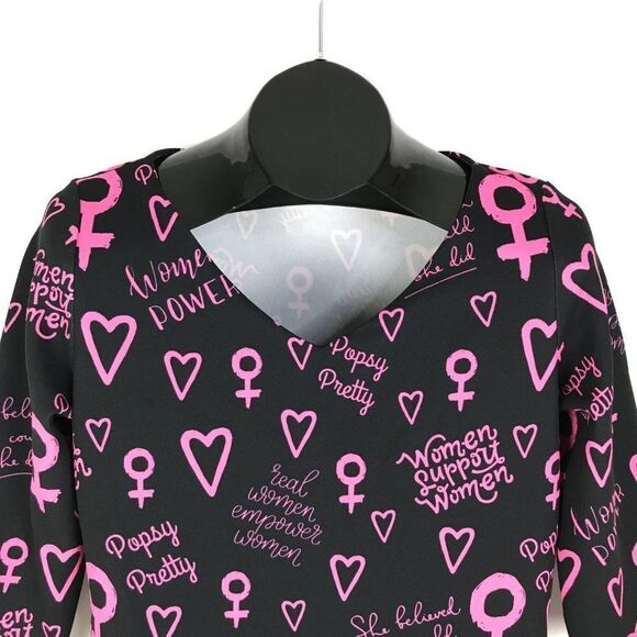 Popsy Clothing Cherish Girl Power Midi Dress US Size 10 V-Neck Pockets Stretch - Picture 3 of 11